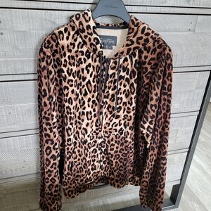 Beautiful Leopard Print By Donna Salyers Zip-Up Hoodie Size L Excellent Conditio